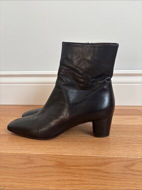 Black Leather Square Toe Ankle Boot with small heel, made in Italy
